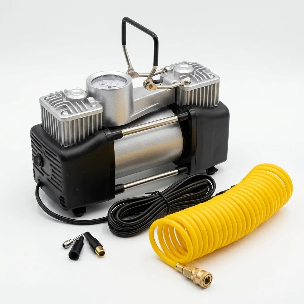 Compresor de Aire Doble Cilindro 12V para Carro y Moto