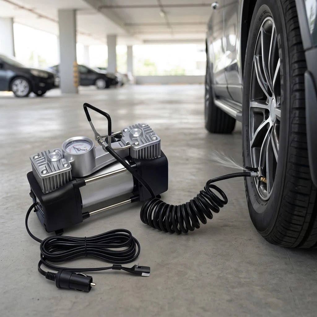 Compresor de Aire Doble Cilindro 12V para Carro y Moto
