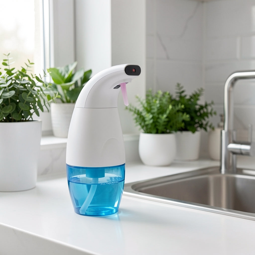 Dispensador automático dando espuma en el baño